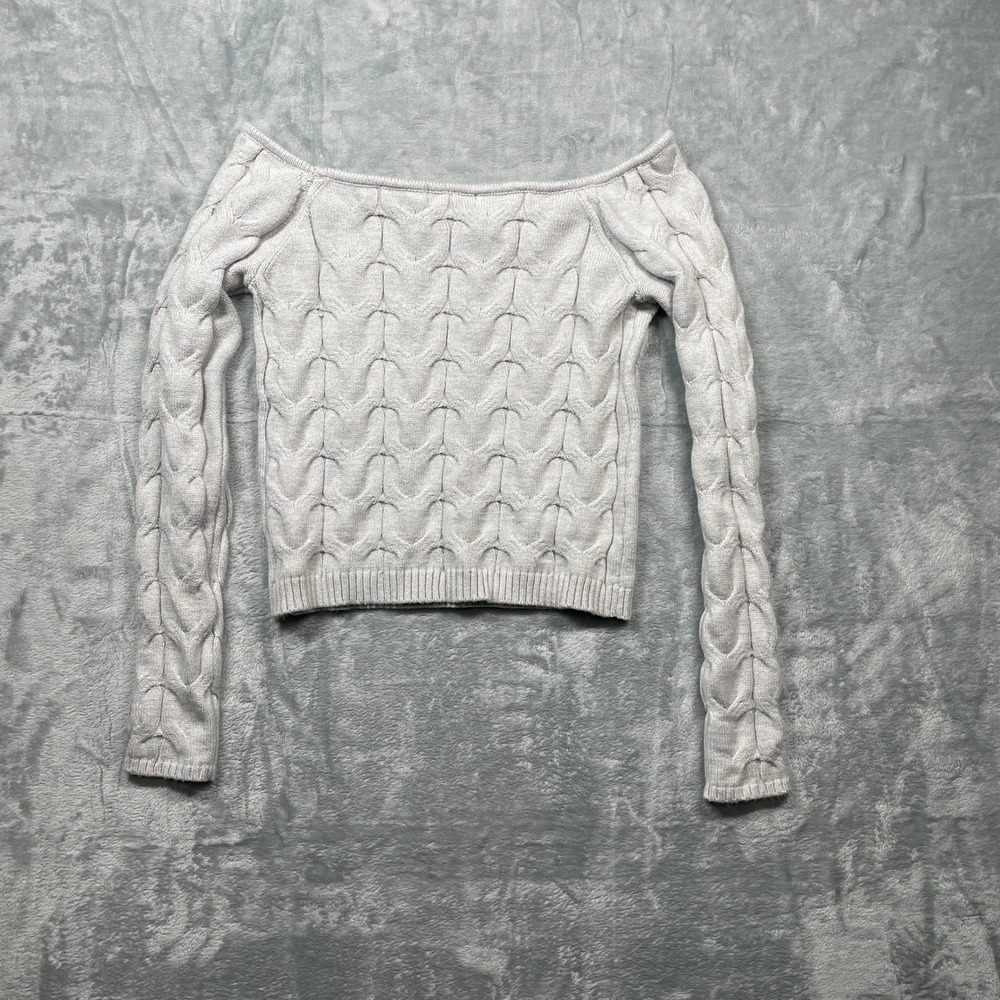 Aeropostale Off Shoulder Cable Knit Sweater Light Gray Size Medium - Picture 10 of 10